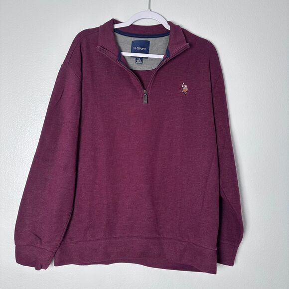 U.S. Polo Assn. Men’s Size XL Sweater Burgundy Quarter Zip Pullover Cotton - Picture 1 of 9